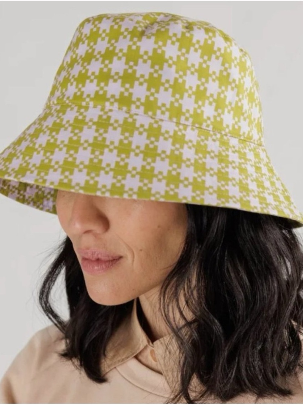 BAGGU Bucket Hat Pink Pistachio Pixel Gingham